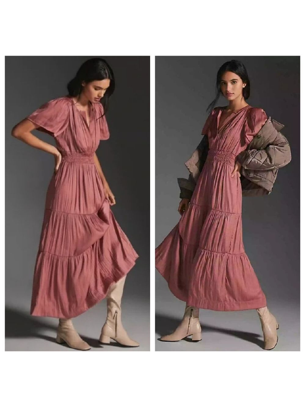 Anthropologie Somerset Silky Dusty Rose Mauve Maxi Dress
